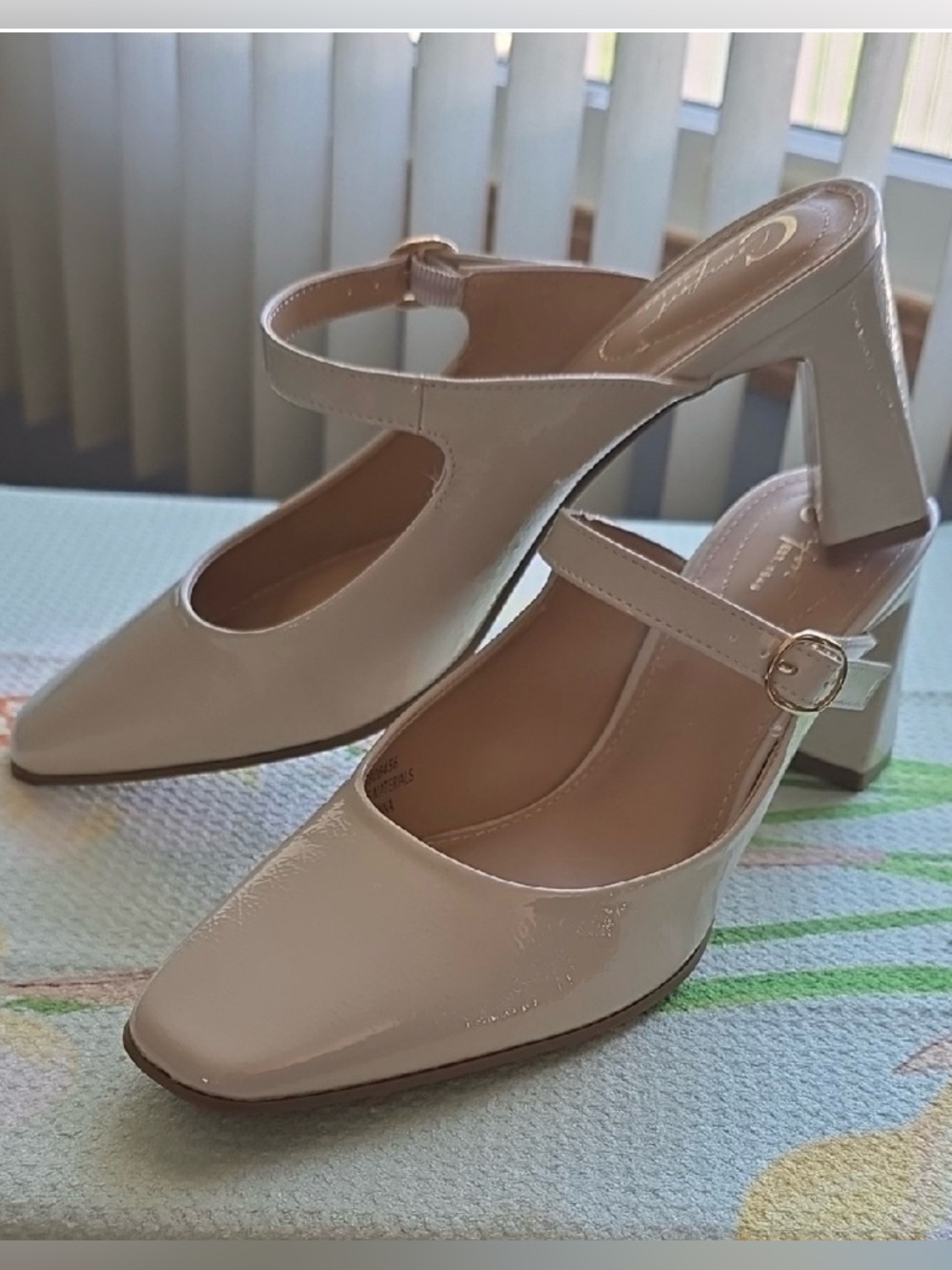 Mary Jane Patent Cream Block Heel Pumps in size 8. Never Worn.